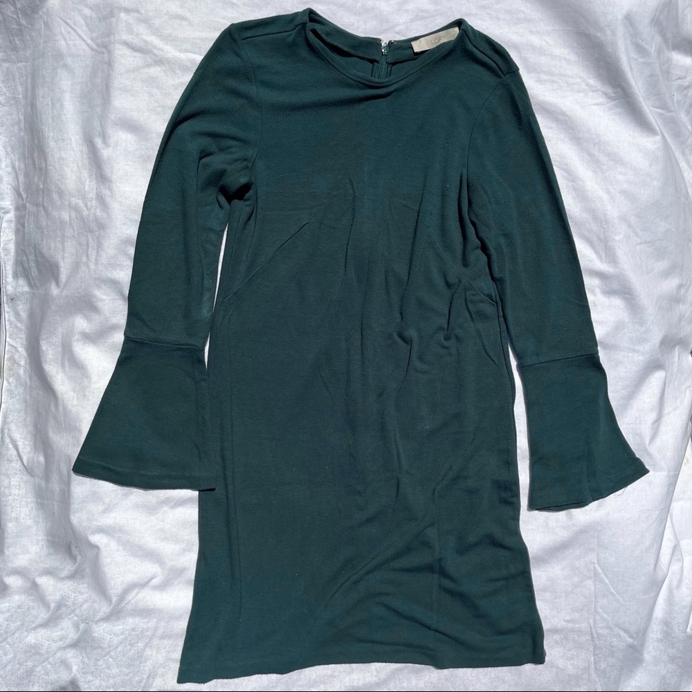 LOFT Dark Green Bell Sleeve Shift Dress